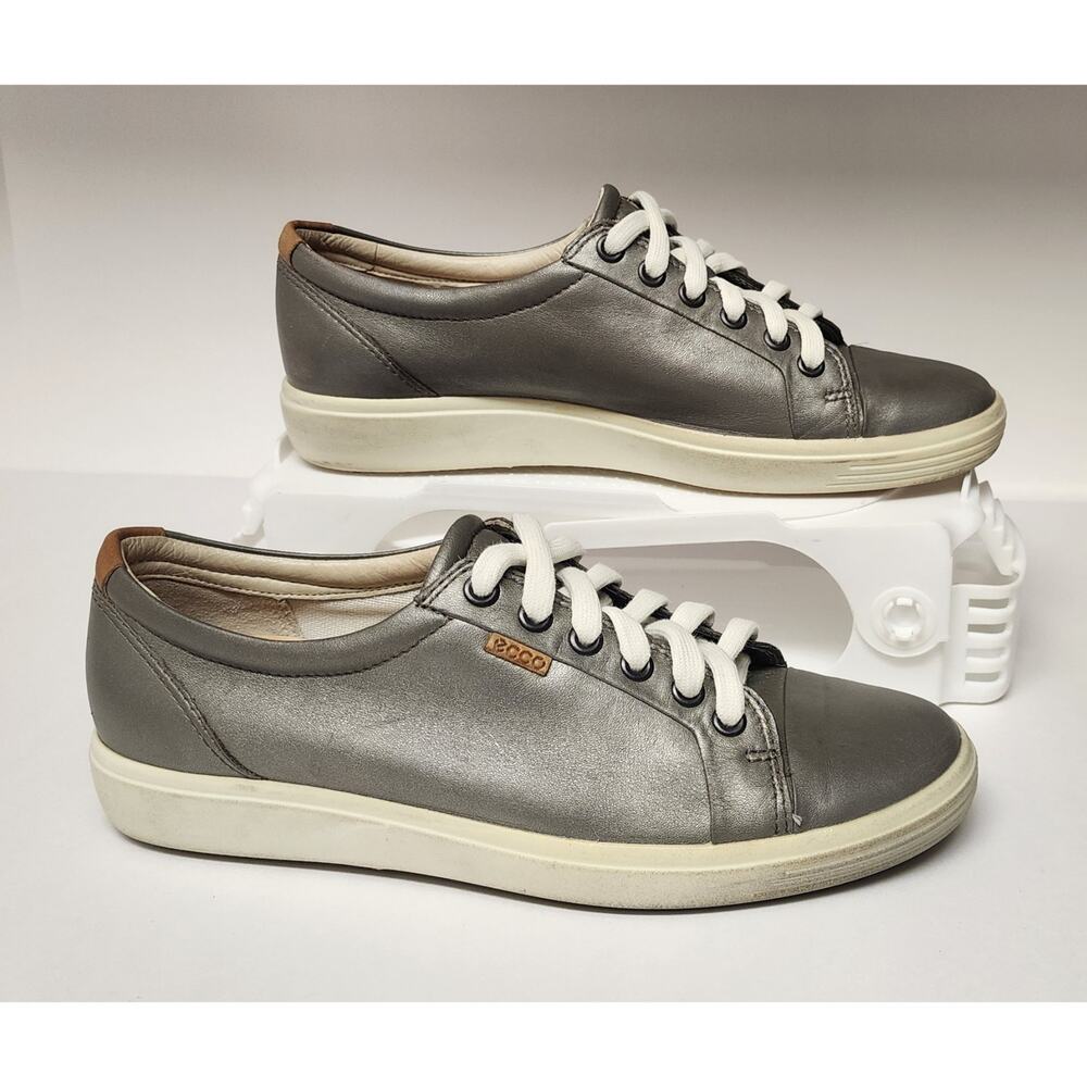 ECCO WOMENS SOFT LEATHER METALLIC Silver CASUAL SNEAKER US Size 8